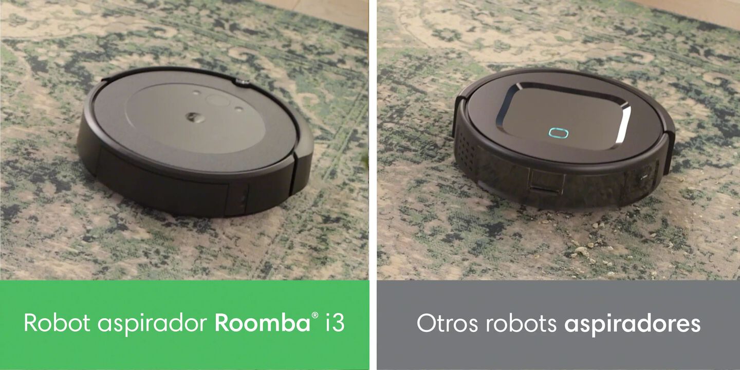 Una comparación que muestra a un Roomba limpiando más que un robot diferente a Roomba