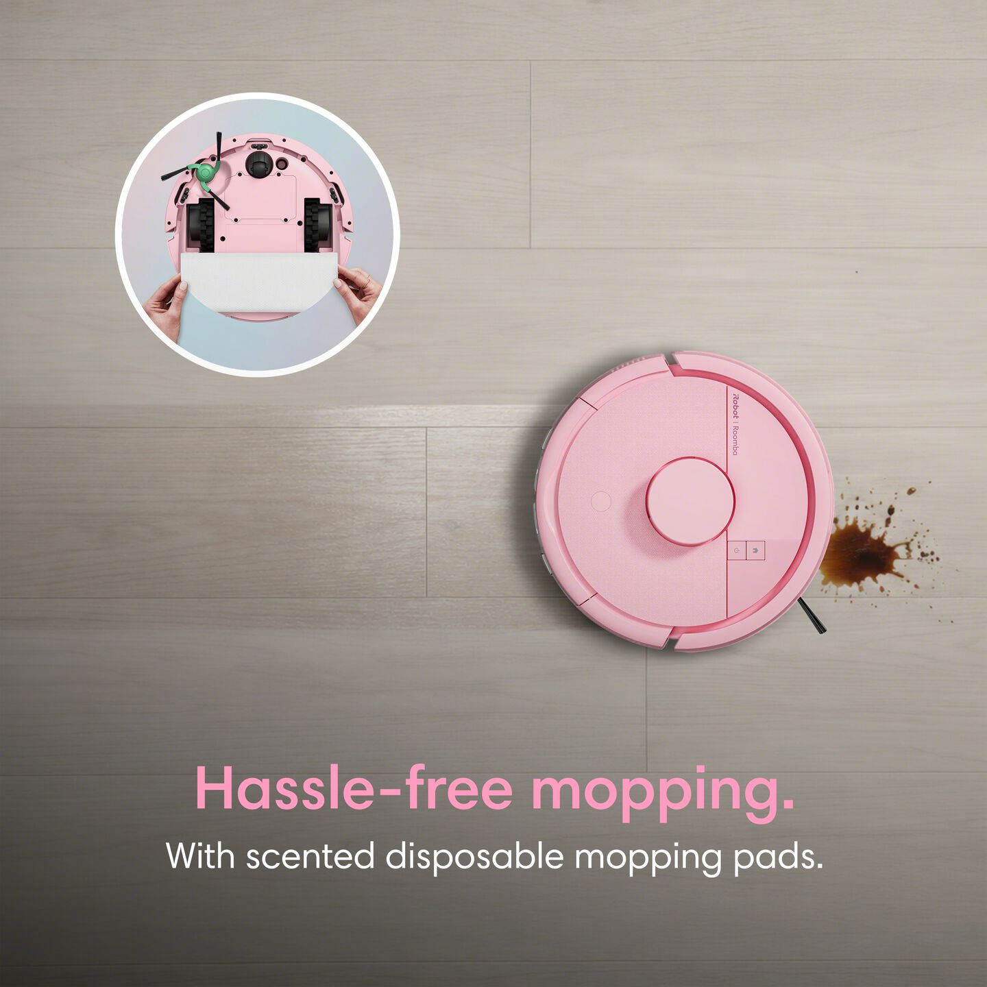 Roze Roomba&reg; Mini met dweilpad, zorgeloos dweilen